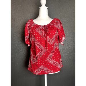 Fashion Art U.S.A. Bandana Blouse, Rodeo, Carnival Cowgirl Theme, Red Color, 2XL